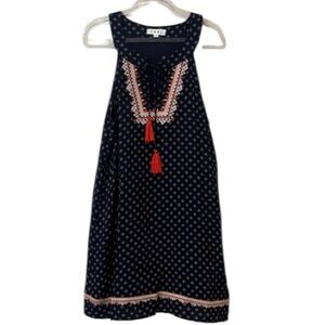 THML Anthropologie Navy aztec Patterned halter Dress embroidered tassels medium